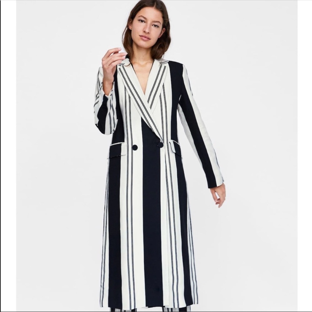 Zara Long Striped Coat - Picture 2 of 16